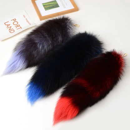 Plush Fox & Raccoon Tail Keychain – 28cm Furry Animal Tail Pompom Bag Charm & Keyring Pendant