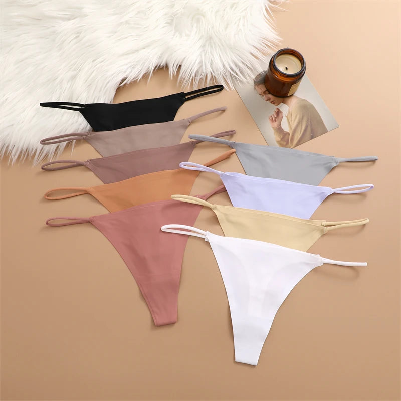 5PCS Seamless Ice Silk Thongs for Women – Low Waist Sexy Bikini T-Back, Solid Color Traceless G-String Panties, XS-XL