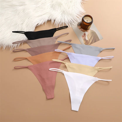5PCS Seamless Ice Silk Thongs for Women – Low Waist Sexy Bikini T-Back, Solid Color Traceless G-String Panties, XS-XL