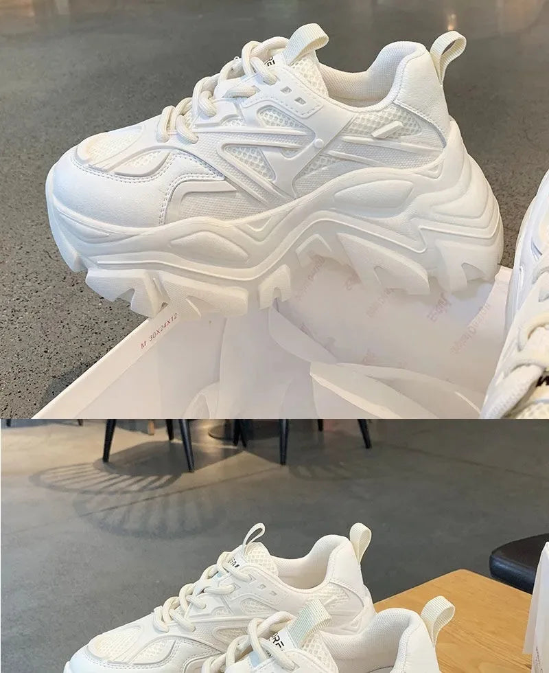 2024 Women's Fashion Platform Sport Shoes - Chunky Black Mesh Leather Casual Sneakers for Summer