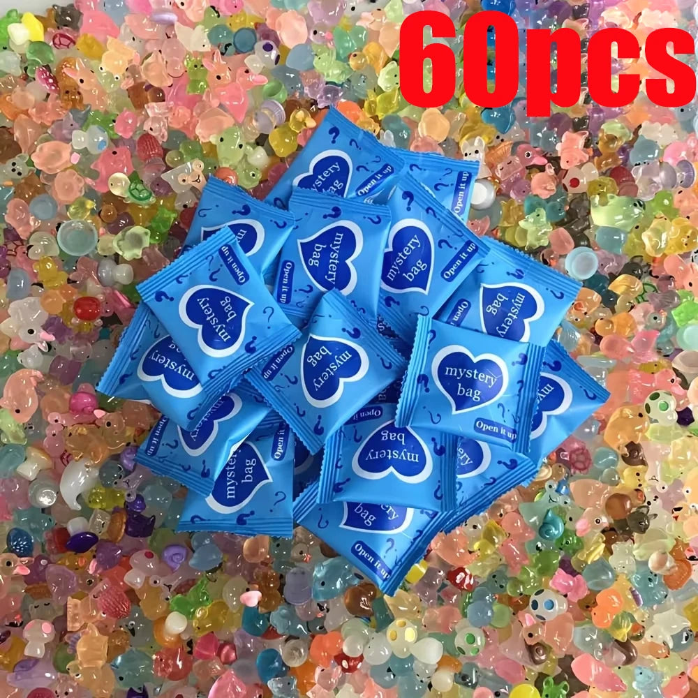 60pcs Glow-in-the-Dark Mini Resin Animals & Mushrooms — Blind Bags for Fairy Garden Decor, Micro Landscape & Birthday Surprise Gifts
