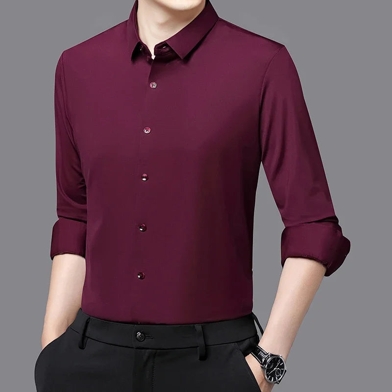 Men's Ultra-Stretch Shirt - Silky Long Sleeve Business & Casual Dress Shirt