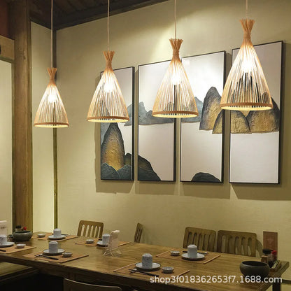 Bamboo Pendant Lamp Ceiling Light - Handwoven Rattan Wicker Hanging Fixture for Dining Room, Bedroom & Indoor Home Decor