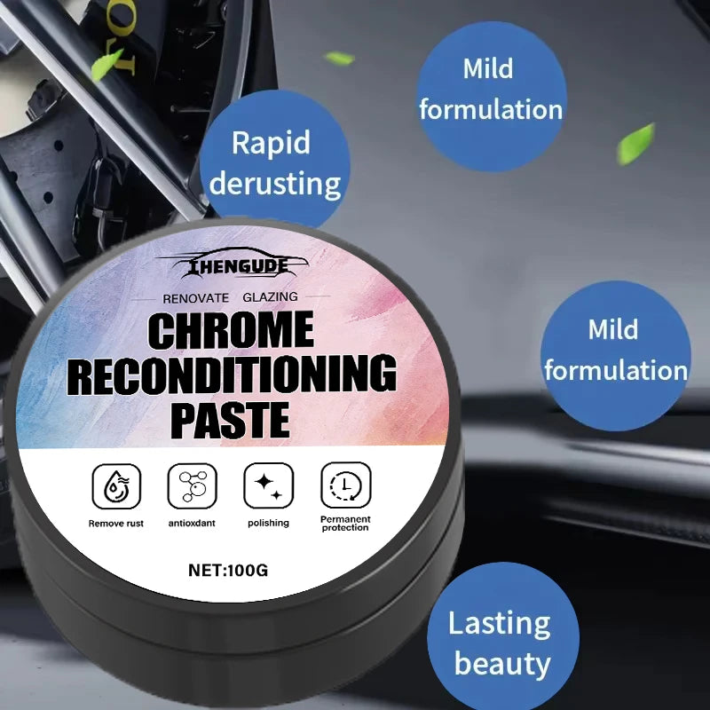 Automotive Chrome Repair Paste – Oxidized Chrome Trim & Badge Restorer with Application Sponge
