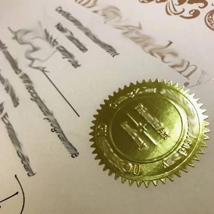 100PCS 45mm Gold Foil Embossed Stickers – Serrated Seal Labels for Diplomas, Awards & Certificates