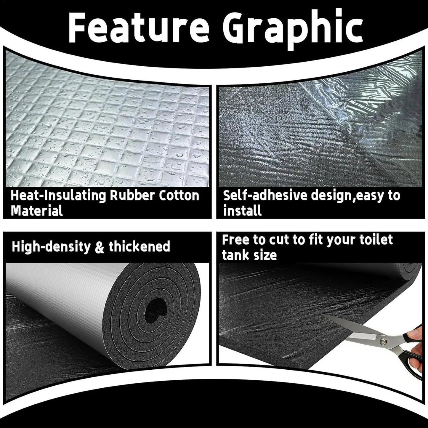 Toilet Tank Liner Waterproof Blanket - Self-Adhesive Anti-Freeze Bathroom Insulation Kit 100x40cm
