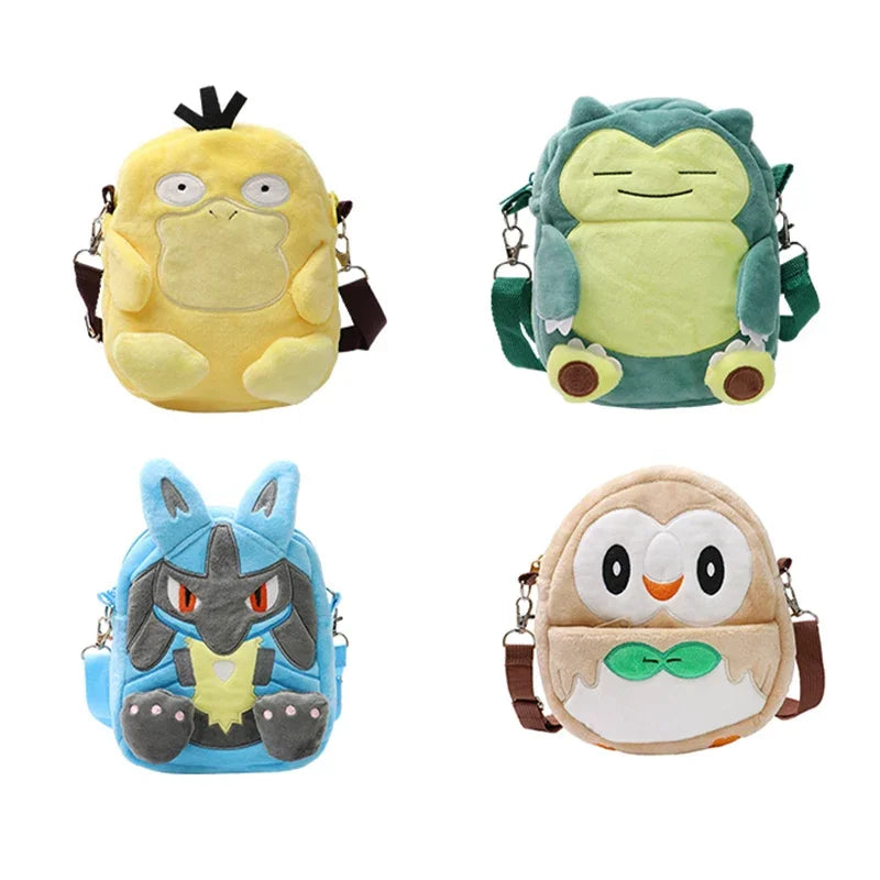 Pokemon Plush Backpack – Pikachu, Gengar, Mimikyu, Snorlax, Rowlet, Psyduck, Lucario, Charmander Anime Shoulder Bag & Doll Toy