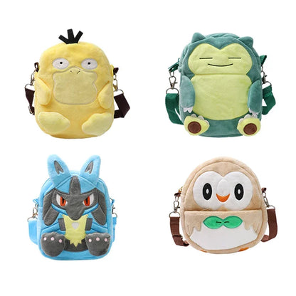 Pokemon Plush Backpack – Pikachu, Gengar, Mimikyu, Snorlax, Rowlet, Psyduck, Lucario, Charmander Anime Shoulder Bag & Doll Toy