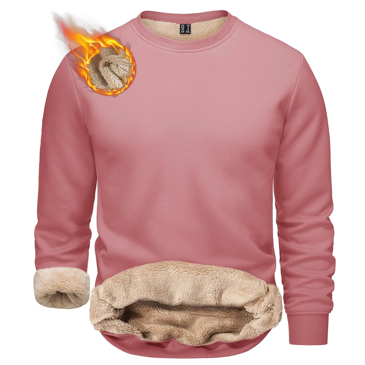 TACVASEN Men’s Winter Fleece Sweatshirt – Thicken Sherpa-Lined Crewneck Pullover, Warm Heavy Winter Top, No Hood