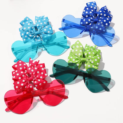 3Pcs/Pack Solid Dot Hair Bows – Colorful Boutique Bowknot Clips for Girls, Heart & Sunglasses Hair Accessories