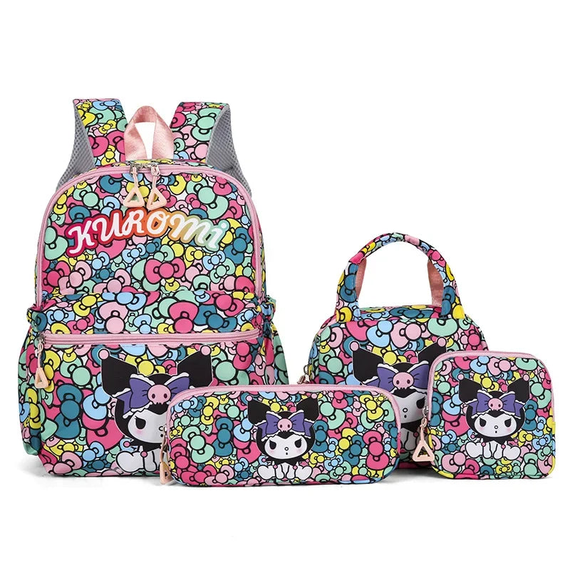 Hello Kitty Sanrio 4-Piece Backpack Set – Includes Pencil Case, Shoulder Bag, Wallet, Kuromi & Melody School Bags