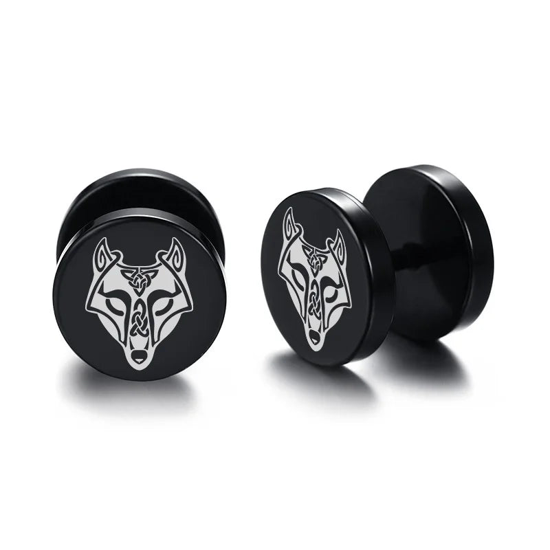 Vnox Men's Viking Black Stud Earrings - Vegvisir & Norse Valknut, Cool Punk Stainless Steel Set
