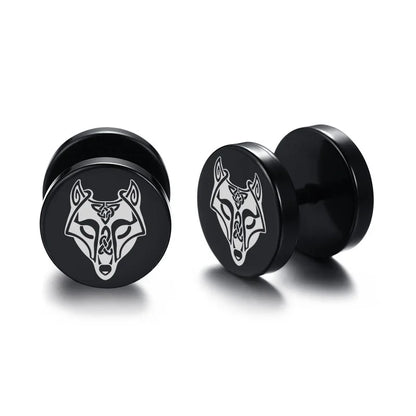 Vnox Men's Viking Black Stud Earrings - Vegvisir & Norse Valknut, Cool Punk Stainless Steel Set