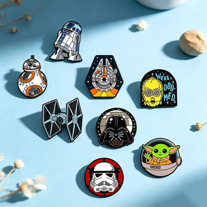 8-Piece Star Wars Enamel Brooch Set - R2-D2, BB-8, Darth Vader, Stormtrooper, and TIE Fighter Metal Pins for Backpacks and Accessories