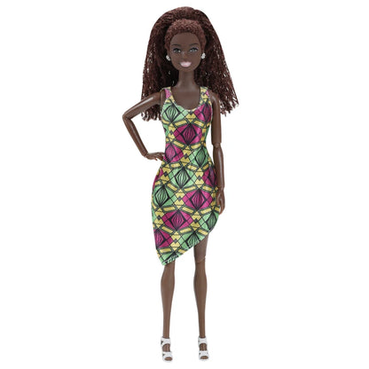 30cm Black Female Doll – Fashion Dress & Shoes, Brown Hair African Doll for Girls, Birthday Gift
