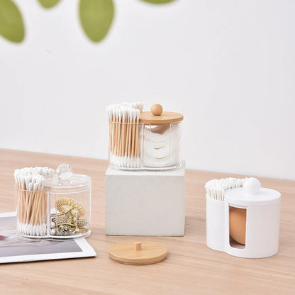 Cotton Round Pad & Powder Puff Holder – Dustproof Portable Makeup Organizer Box for Home, Durable Bathroom Storage Jar