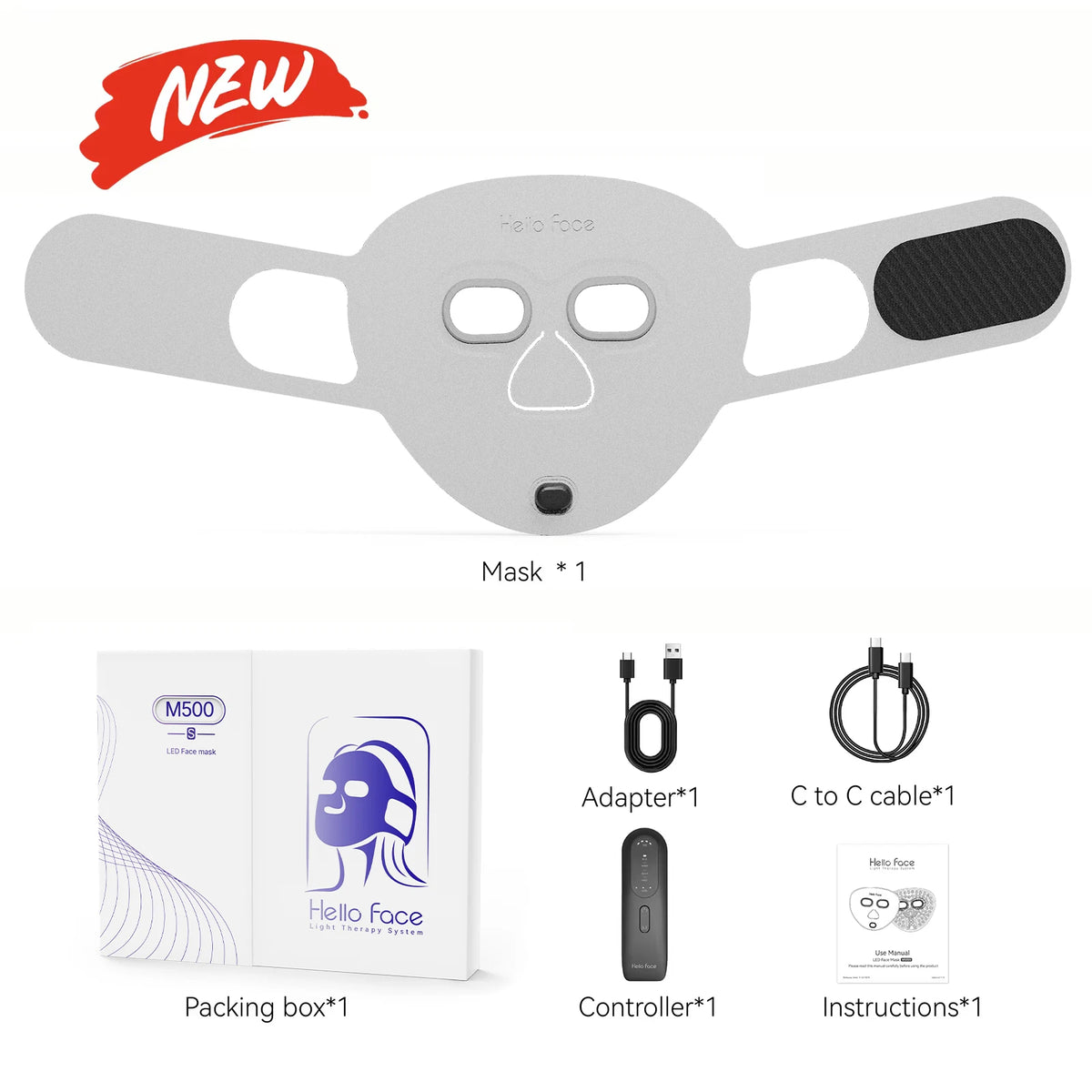 Hello Face Red & Near-Infrared Light Mask - Wireless Ultra-Light Facial Mask for Professional-Style Skincare