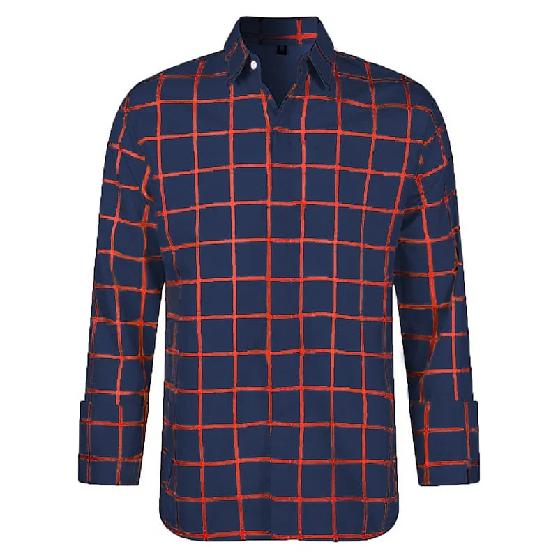 Men’s Plaid Long Sleeve Shirt - Casual 3D Printed Lapel Summer Shirt Unisex Fashion Top