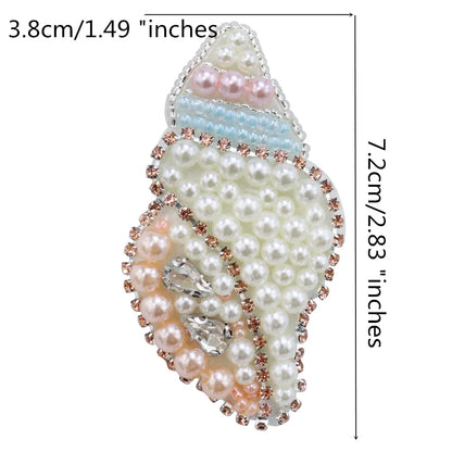 Marine Series Rhinestone Patches - Handmade Shell Starfish Seahorse Leaf Beaded Sewing Appliques for DIY Clothing