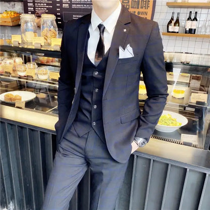 Men’s British Style 3-Piece Suit Set - Slim Fit Vest & Trousers Formal Banquet Fashion Ensemble