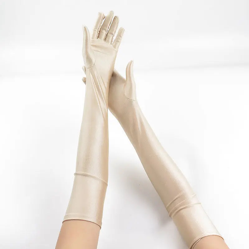 52CM Women’s Elegant Spandex Long Gloves – Thin Soft Stretch Sun Protection Gloves for Stage Performance, Driving, Riding & Cosplay Party Wear
