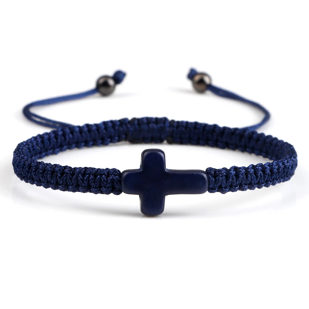 Hand Woven Jesus Cross Bracelet - Red & Black Braided Thread Lucky Couple Jewelry Gift for Men & Women