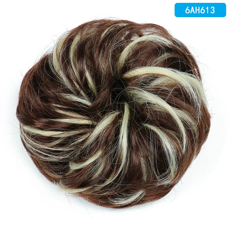 AZQUEEN Messy Bun Hair Extension – Synthetic Curly Wave Chignon Scrunchie, Elastic Band Updo Hairpiece for Women