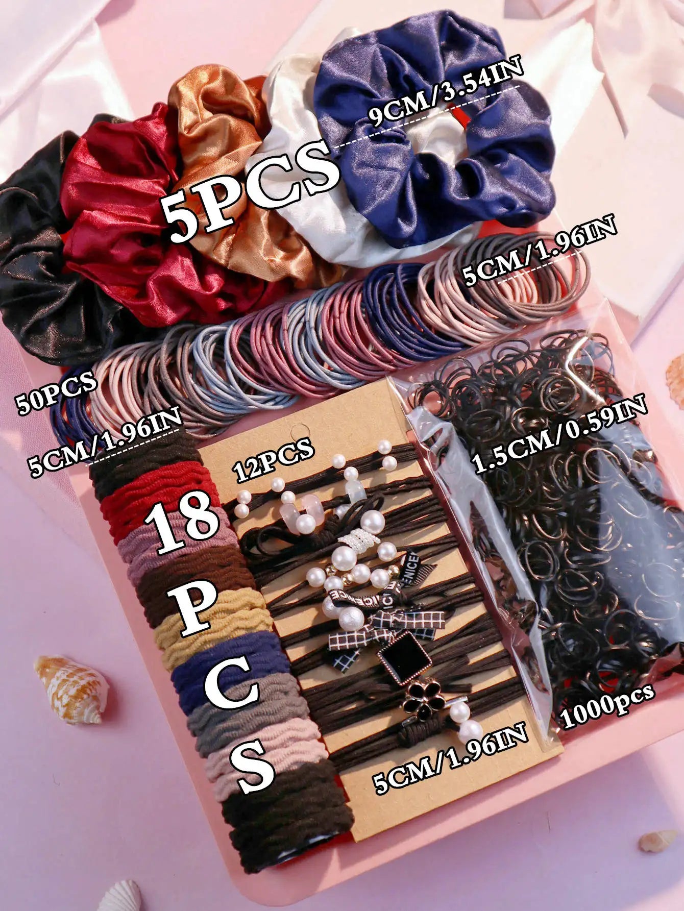 1085PCS Dark Hair Accessories Set - Seamless Ponytail Holders, Scrunchies, Hairbands & Ties for Women