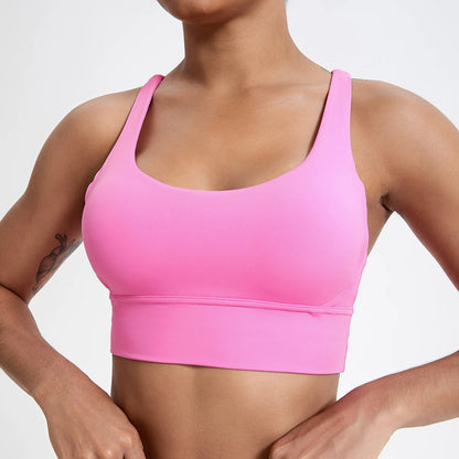 Push-Up Sports Bra for Women – Cross Back Yoga Crop Top, Shockproof Gym Fitness Bra for Running & Workout