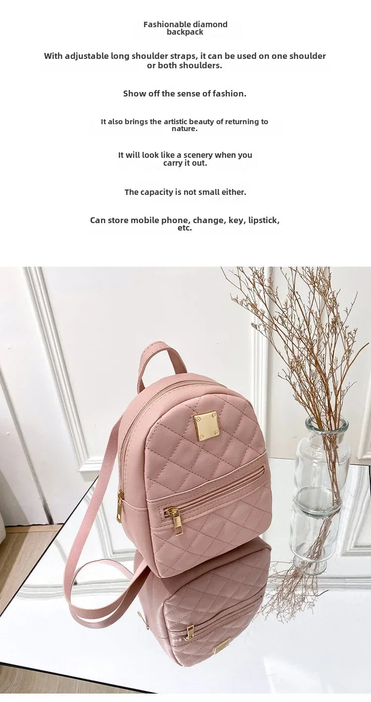 2024 K-Style Quilted Embroidered Small School Backpack for Girls - Western-Inspired Ladies' Bag