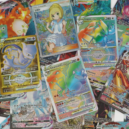 60-100Pcs English Pokemon Cards – Holographic EX, Vstar, Vmax, GX, Charizard, Mewtwo & Evolution Combos