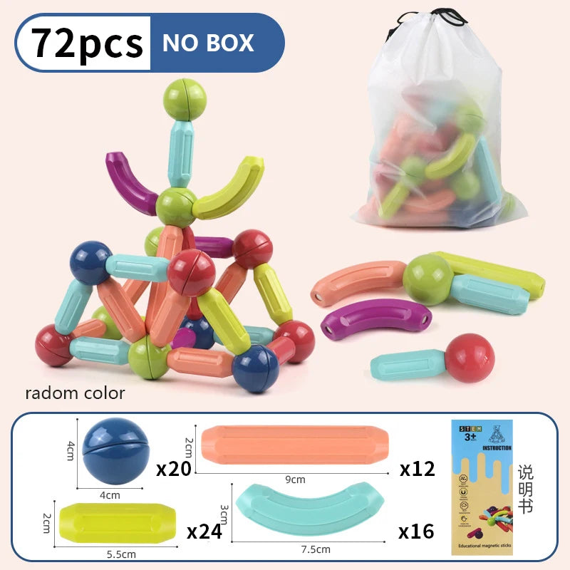 Magnetic Building Blocks Set – Montessori Educational Stick & Rod Constructor Toys for Kids Boys & Girls