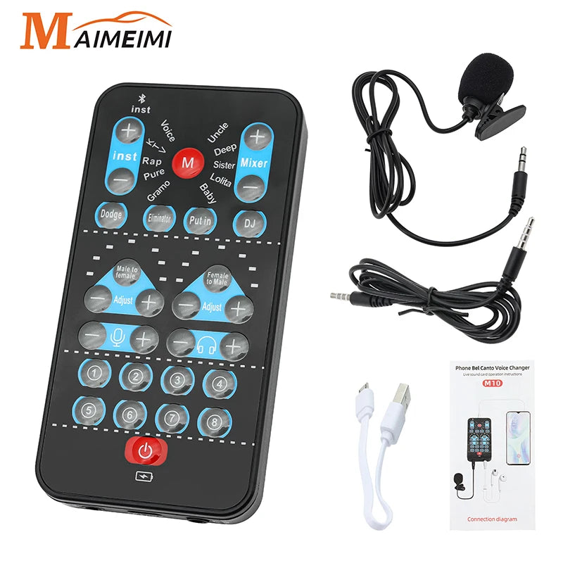 i9 Mini Voice Changer Sound Card – Portable Bluetooth Audio Effects Mixer for Live Streaming, Mic & Multi-Effect Voice Control