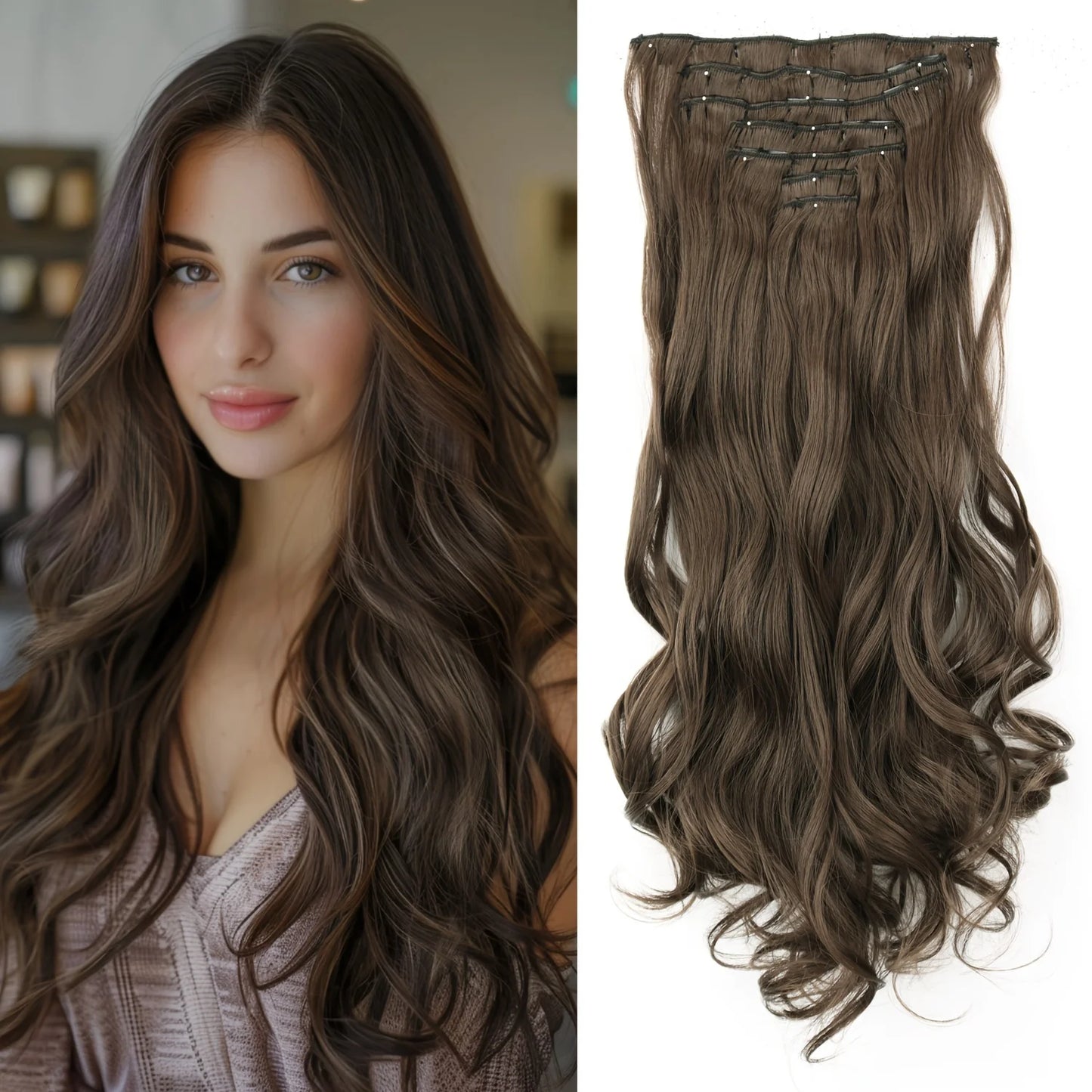 Women’s 7Pcs Hair Extensions with 16 Clips – Natural Black Straight Ombre Hairpiece