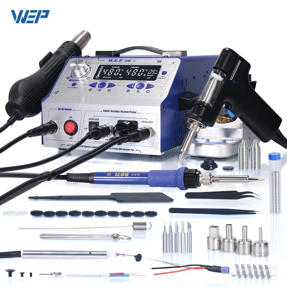 WEP 948-II 4-in-1 Soldering Station – Suction Tin, Solder Iron, Hot Air Gun, BGA Rework Tools