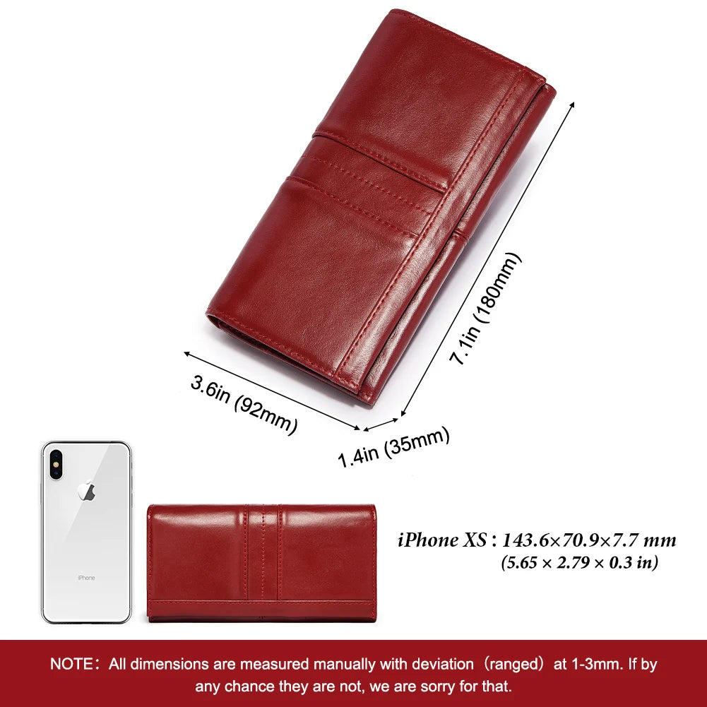 Women's Genuine Leather Clutch Wallet – RFID Blocking Phone Purse with Zipper Pocket
