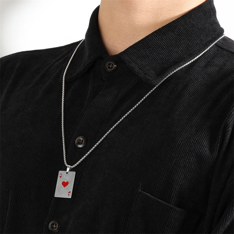 Ace of Spades Playing Card Necklace – Trendy Pendant Chain for Men & Women