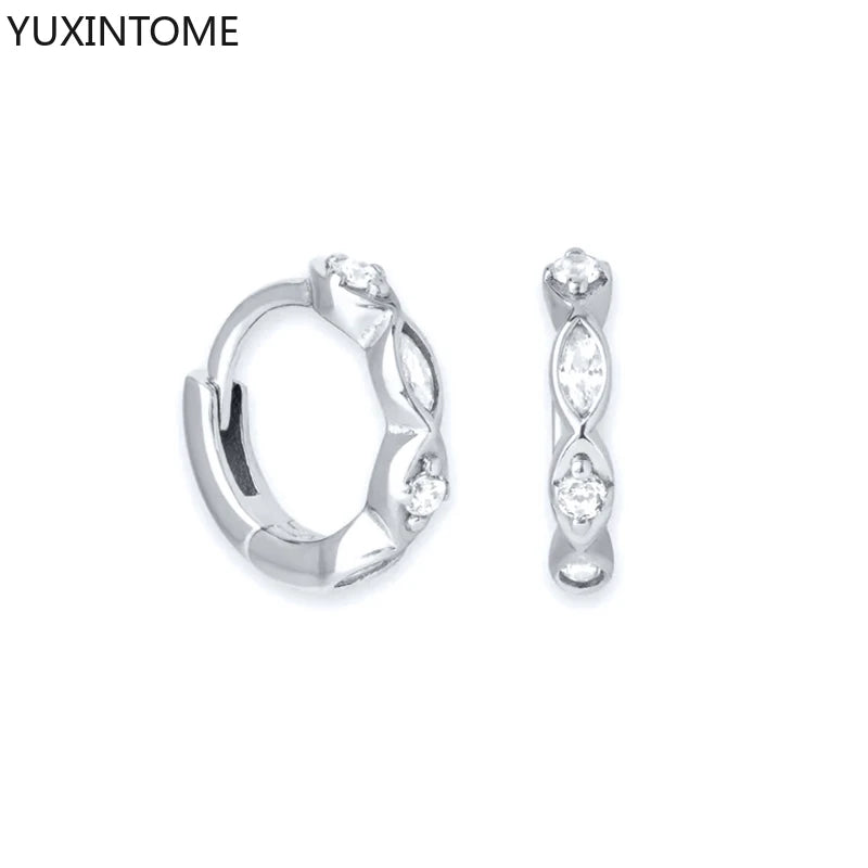 925 Sterling Silver White Zircon Hoop Earrings for Women – Fashion Geometric Crystal Silver Earrings Fine Jewelry Elegant Daily Wear Jewelry
