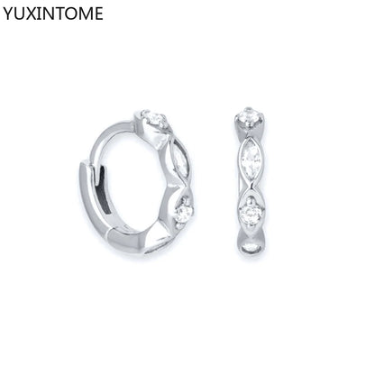 925 Sterling Silver White Zircon Hoop Earrings for Women – Fashion Geometric Crystal Silver Earrings Fine Jewelry Elegant Daily Wear Jewelry