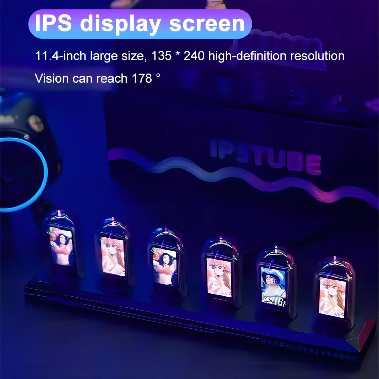 RGB Nixie Tube Clock - LED Glowing IPS Color Screen, DIY Analog Digital Night Light for Gaming Desktop & Home Decoration