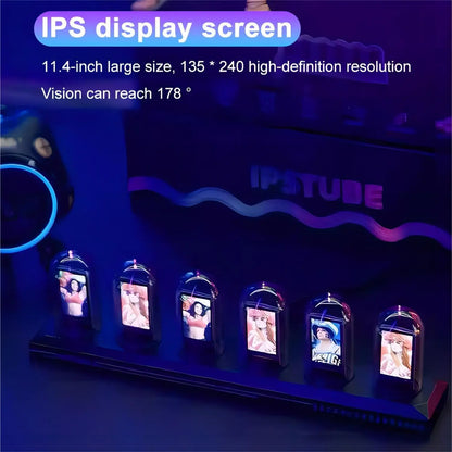 RGB Nixie Tube Clock - LED Glowing IPS Color Screen, DIY Analog Digital Night Light for Gaming Desktop & Home Decoration