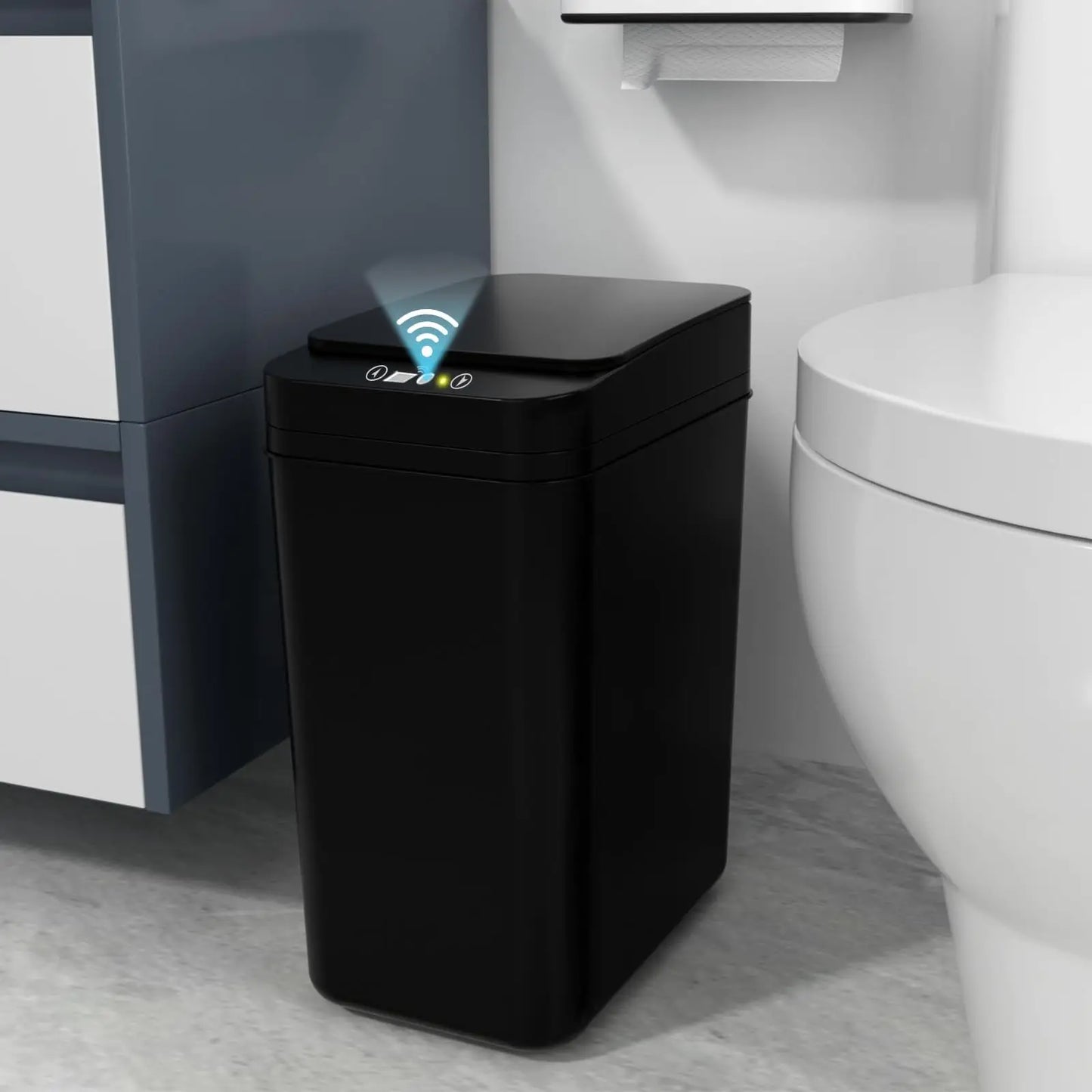 Touchless Motion Sensor Bathroom Trash Can with Lid – Slim Automatic Smart Garbage Bin for Bedroom, Office & Living Room