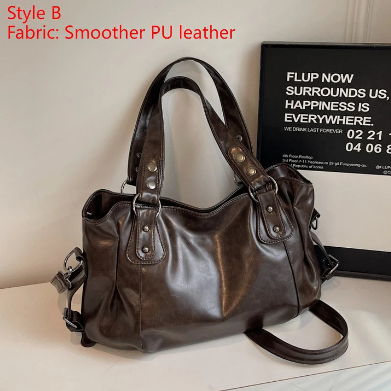 Women's PU Handbag - Soft Interior Compartment Shoulder Bag with Zipper & Contrasting Color Design