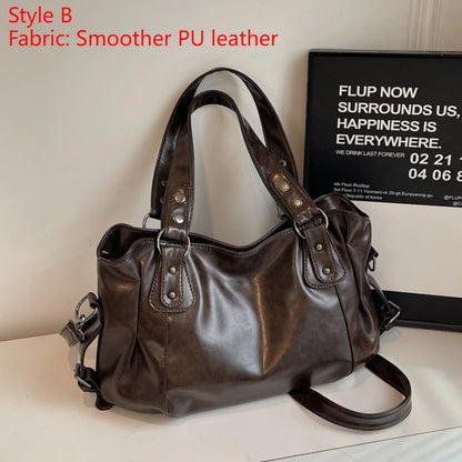 Women's PU Handbag - Soft Interior Compartment Shoulder Bag with Zipper & Contrasting Color Design