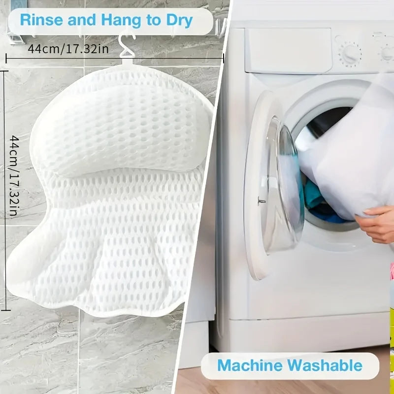 Luxury Bath Pillow with 3D Air Mesh - Secure Suction Neck & Back Support for Home & Spa Use
