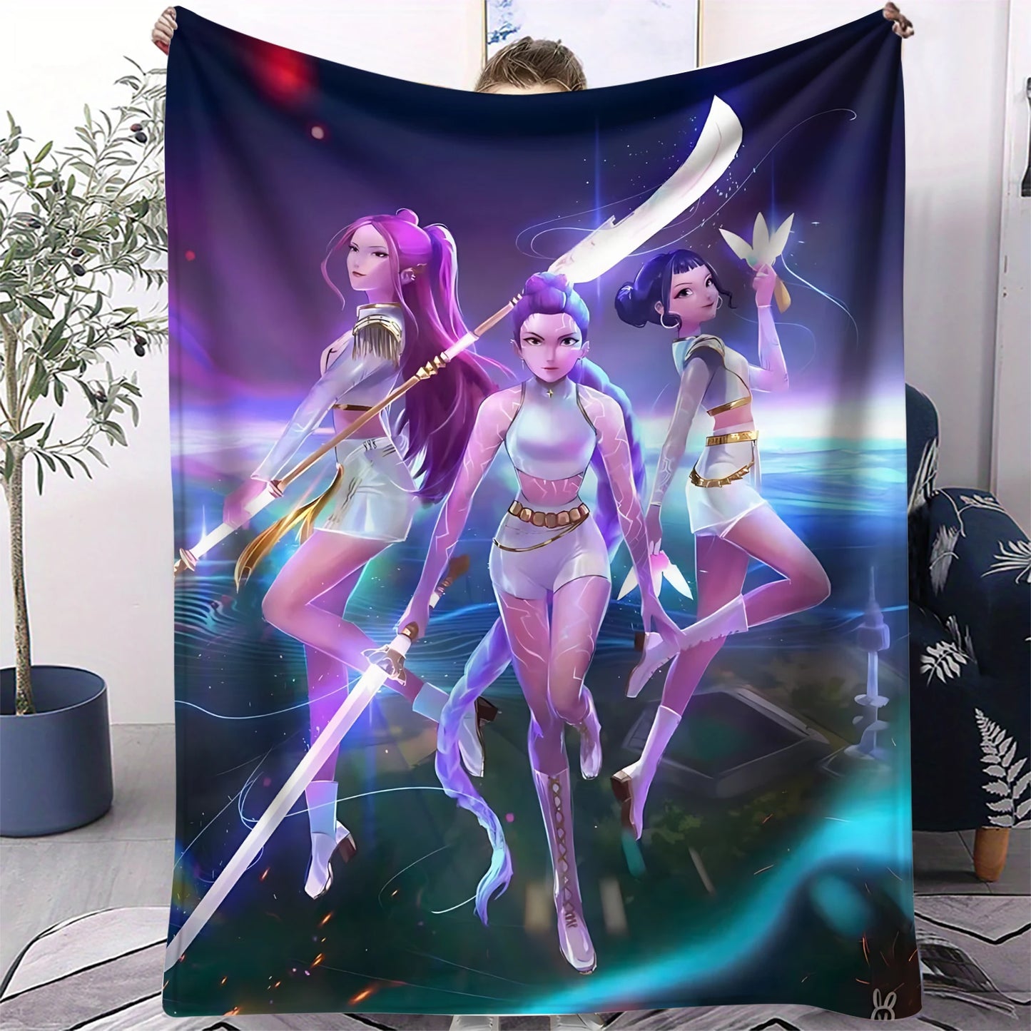 K-Pop Demon Hunter Flannel Blanket — Anime Girl Team Throw — Winter Warm Sofa & Bed Cover Fan Gift