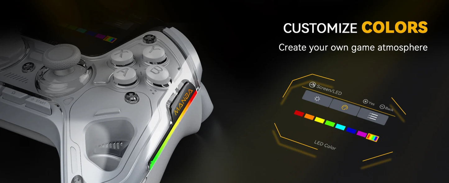 Interactive Screen Wireless Gaming Controller – Hall Effect Stick, RGB Light, 1800mAh, Charging Dock, Compatible with Switch/PC/iOS/Android