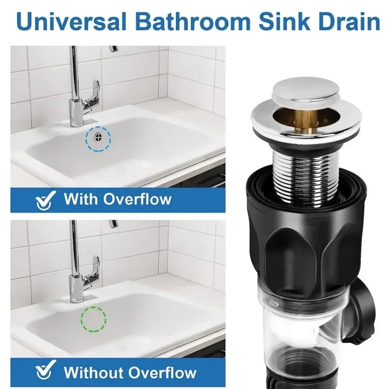 Flip-Top Kitchen Sink Drain with Retractable Deodorizing Filter - Anti-Clogging Flexible Downspout Bathroom Sink Accessory