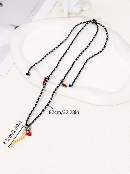 Colorful Cotton Rope Choker Necklace - Evil Eye Charm Pendant Jewelry for Women