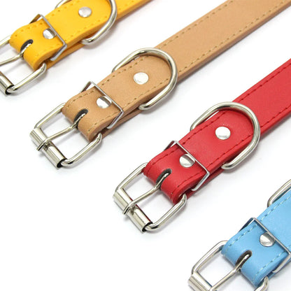 Solid Color Leather Dog Collar – Adjustable Cat Necklace & Puppy Neck Strap, Suitable for Medium & Small Dogs, Pet Supplies XS-XL